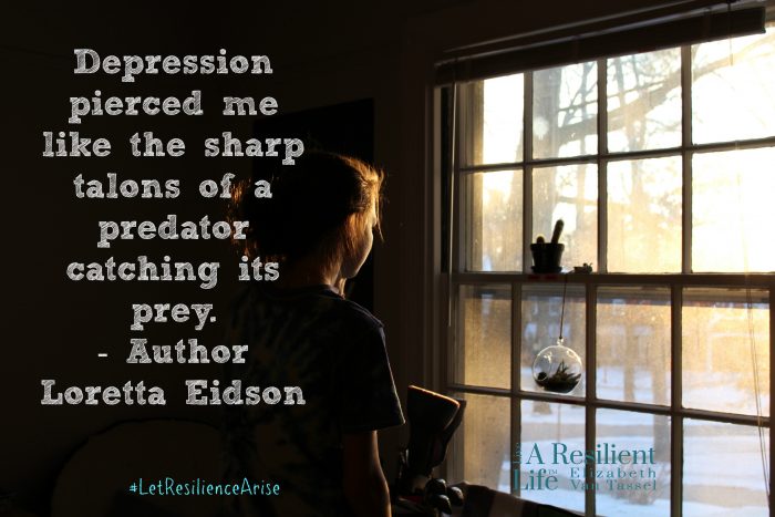 Loretta Eidson, author, shares her journey through depression with Resilience Expert Elizabeth Van Tassel, girl looking out window.