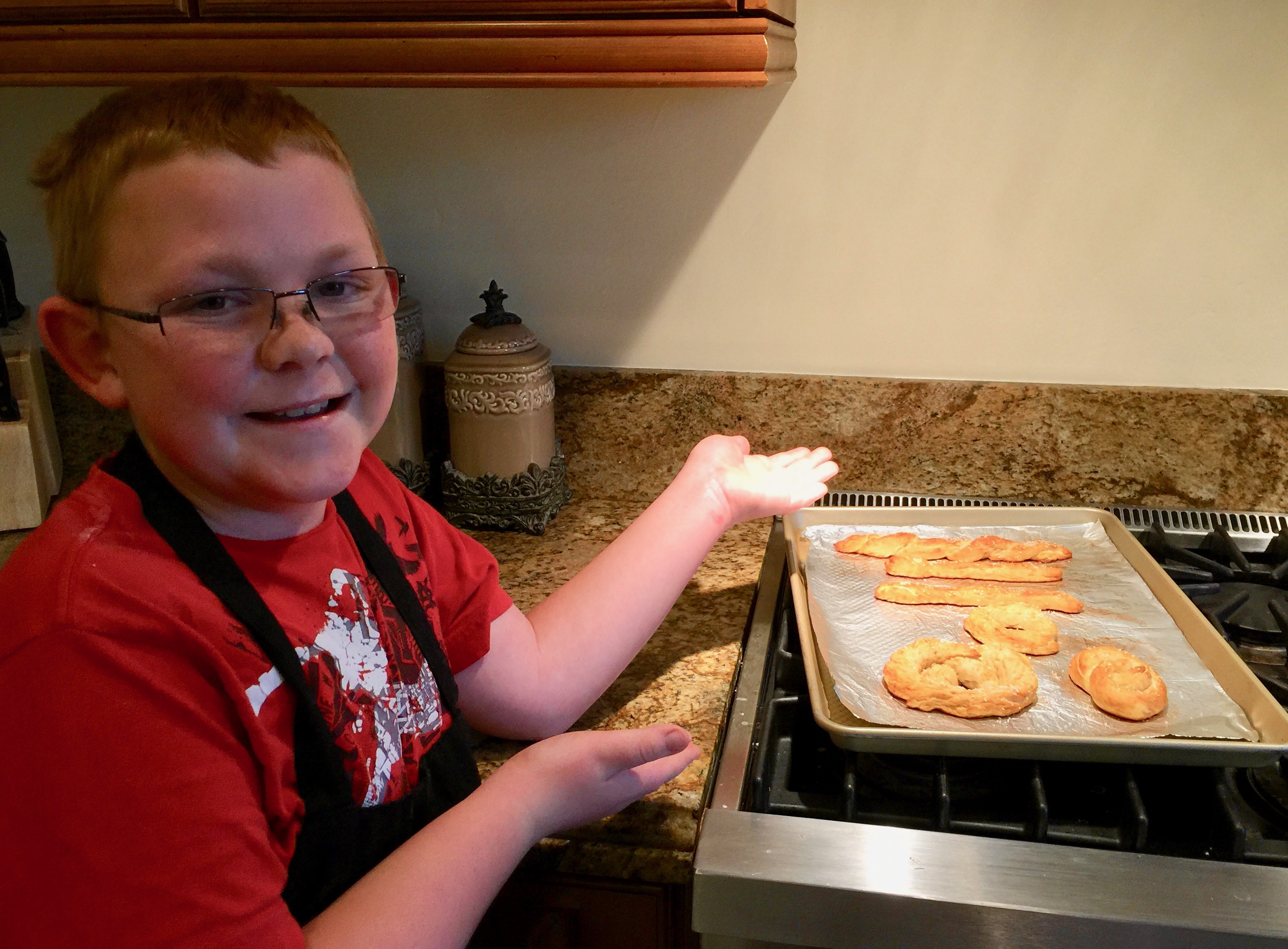 Joey making home-made pretzels with Elizabeth Van Tassel