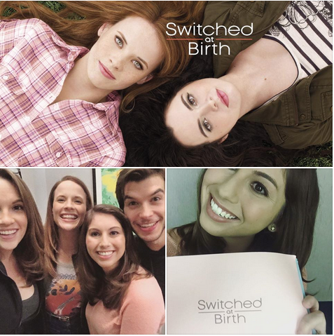 Amanda McDonough with the cast of Switched At Birth