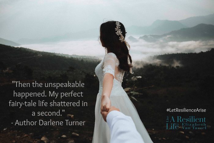 A bride holding hands with quote from Darlene Turner and resilience expert Elizabeth Van Tassel.